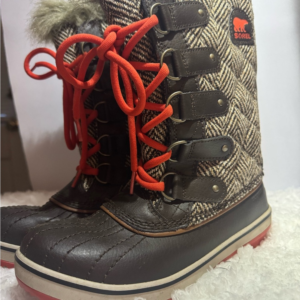 Sorel Herringbone Boots with Red Accents